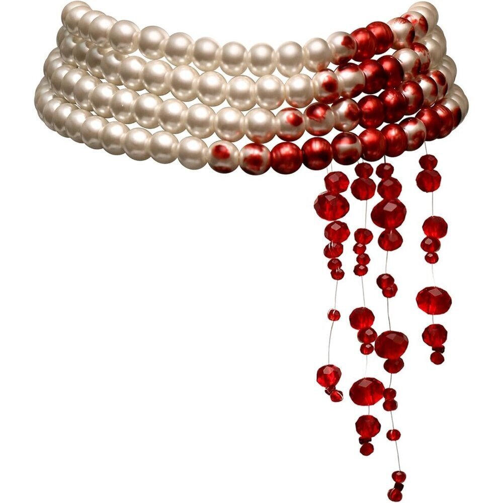 Halloween Vampire Costume Dripping Blood Multi-Layered Pearl Choker Necklace